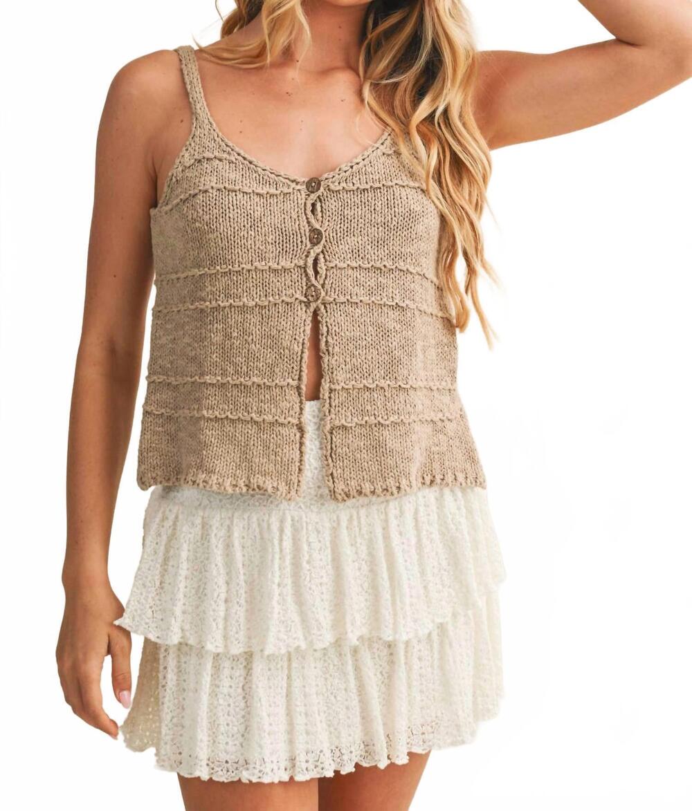 NEW MUSTARD SEED half button sweater tank top in taupe